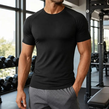 Men’s Black Plain Cotton T-Shirt – Short Sleeve Crew Neck