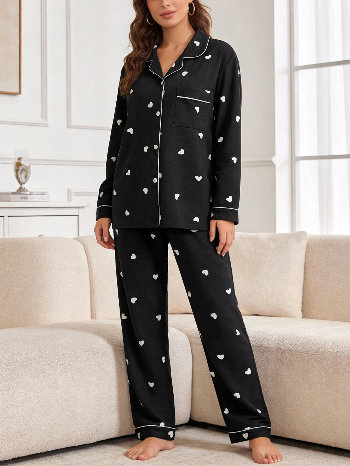 Women’s Printed Silk Night Suit – 2 Pc