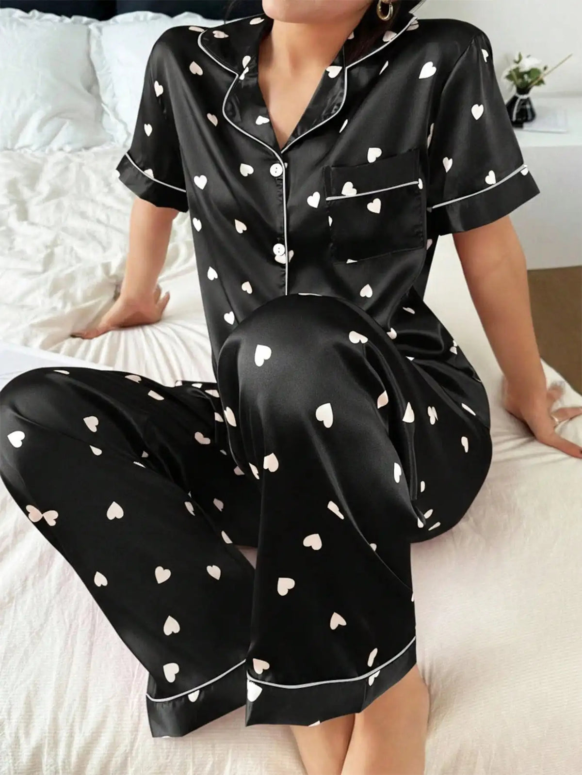Women’s Printed Silk Night Suit – 2 Pc