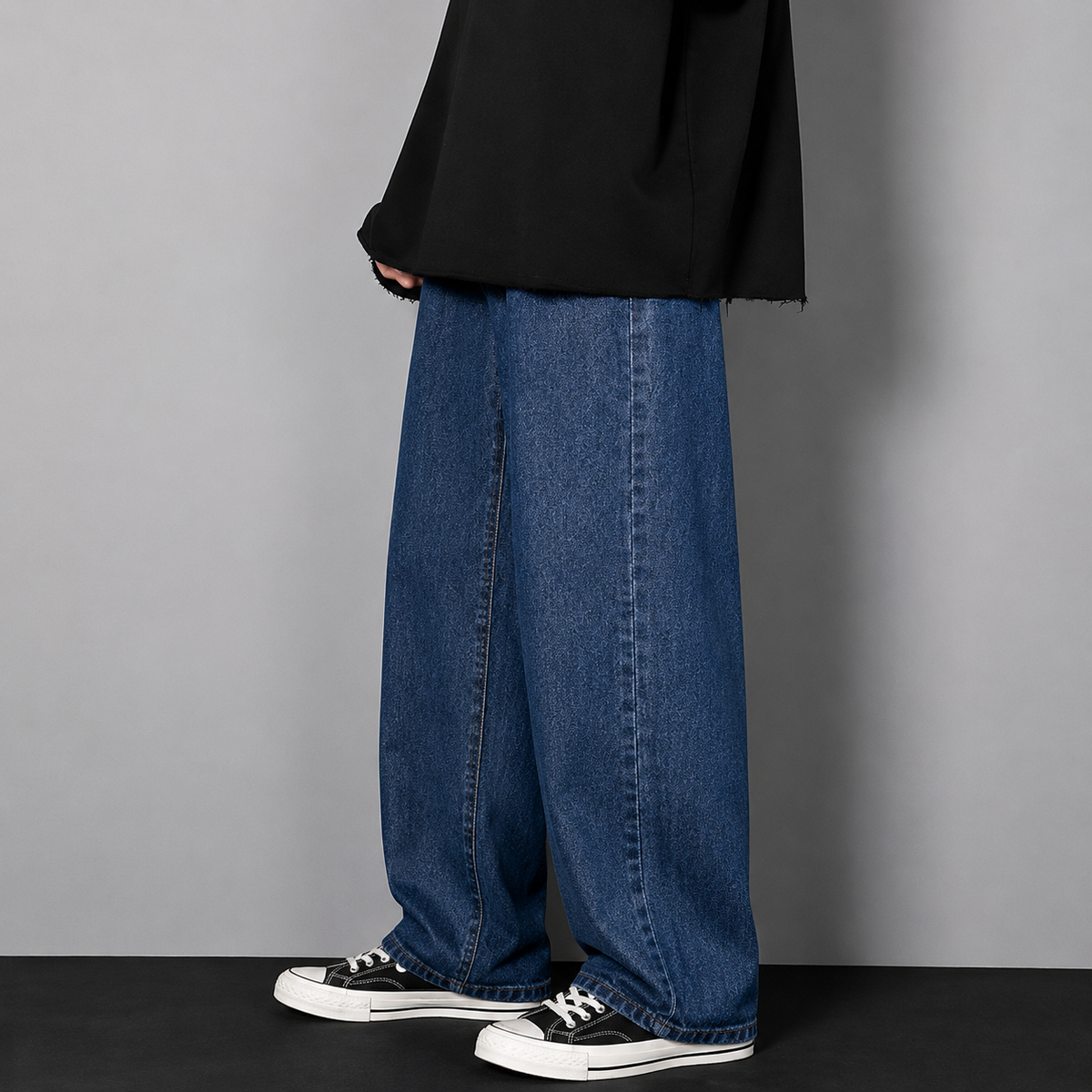 Men’s Loose Fit Washed Blue Jeans – Korean Style Denim