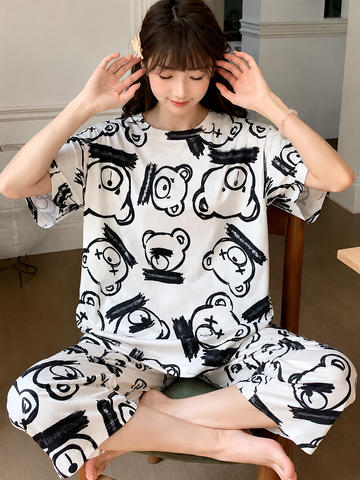 Women’s 2-Piece Cotton Jersey Printed Night Suit