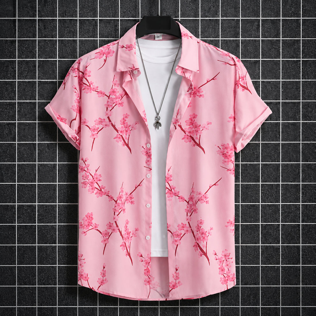 Men’s Pink Floral Short Sleeve Shirt