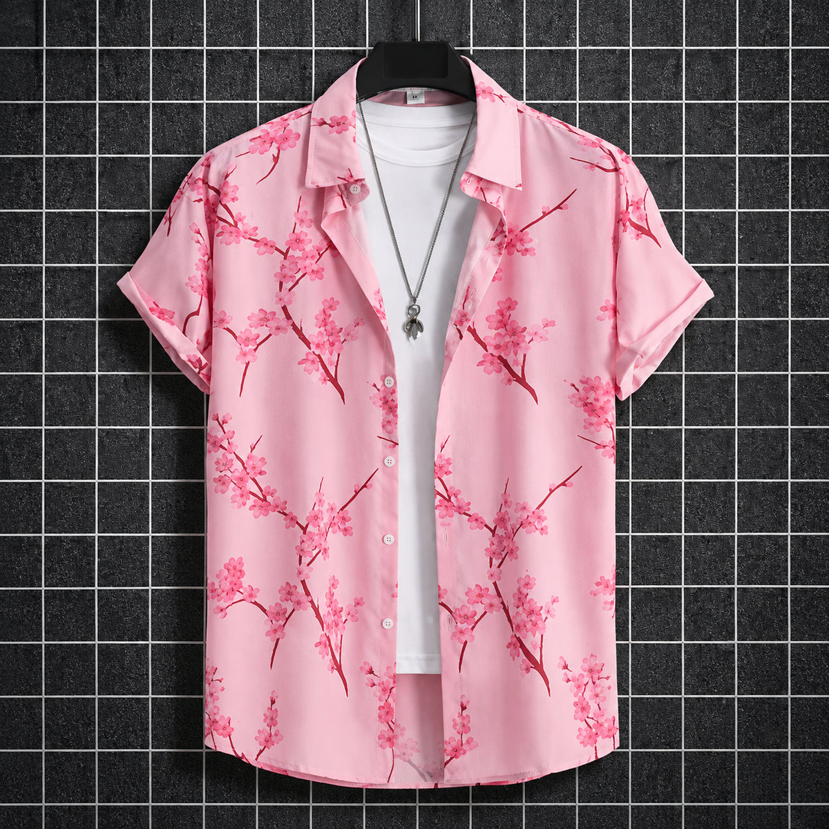 Men’s Pink Floral Short Sleeve Shirt