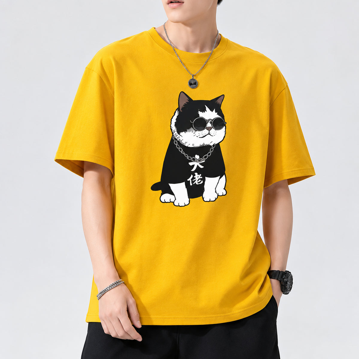 Men’s Loose Fit Cat Graphic T-Shirt – Casual Summer Tee