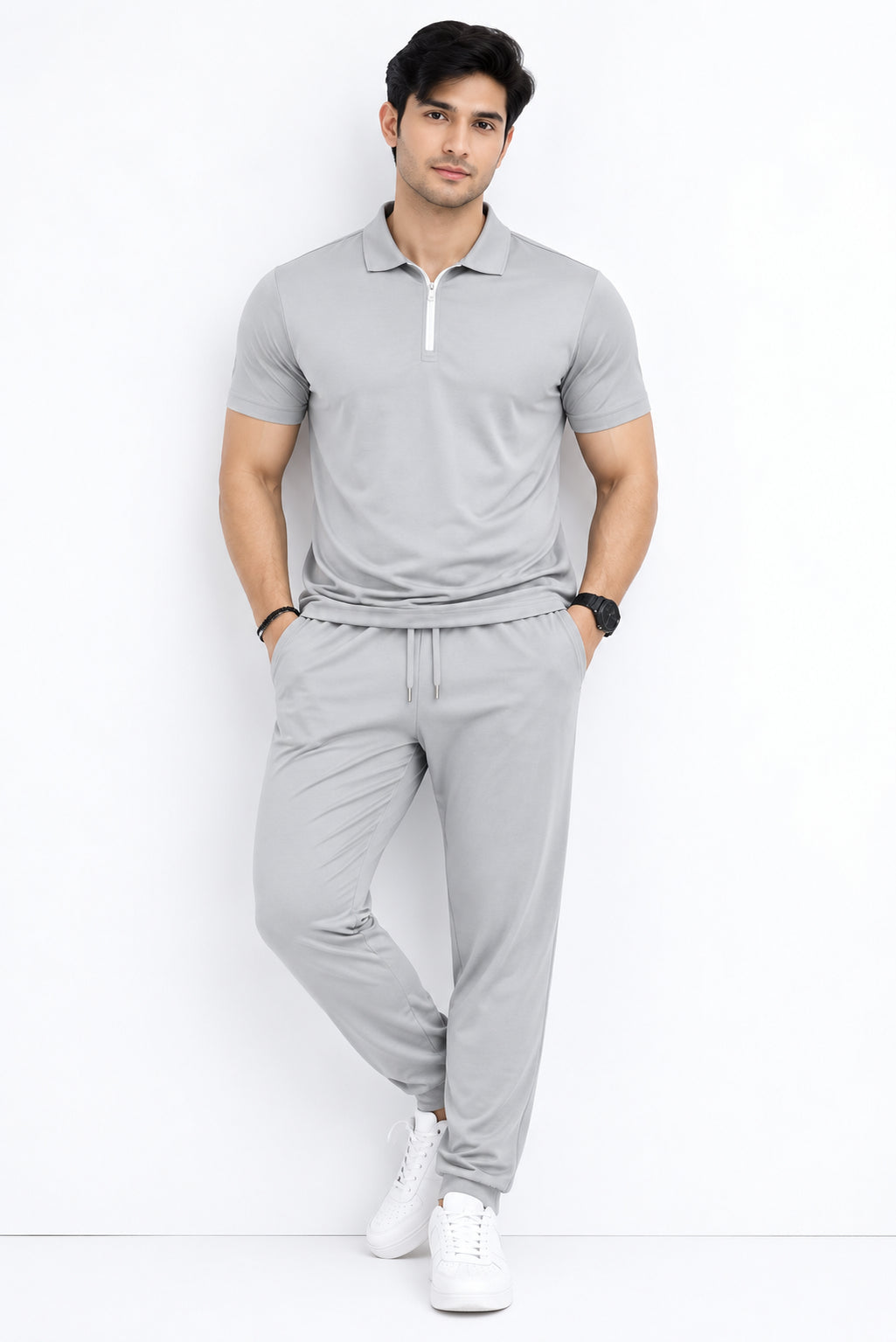Men’s Slim Fit Polyester Tracksuit Set – 4 Colors