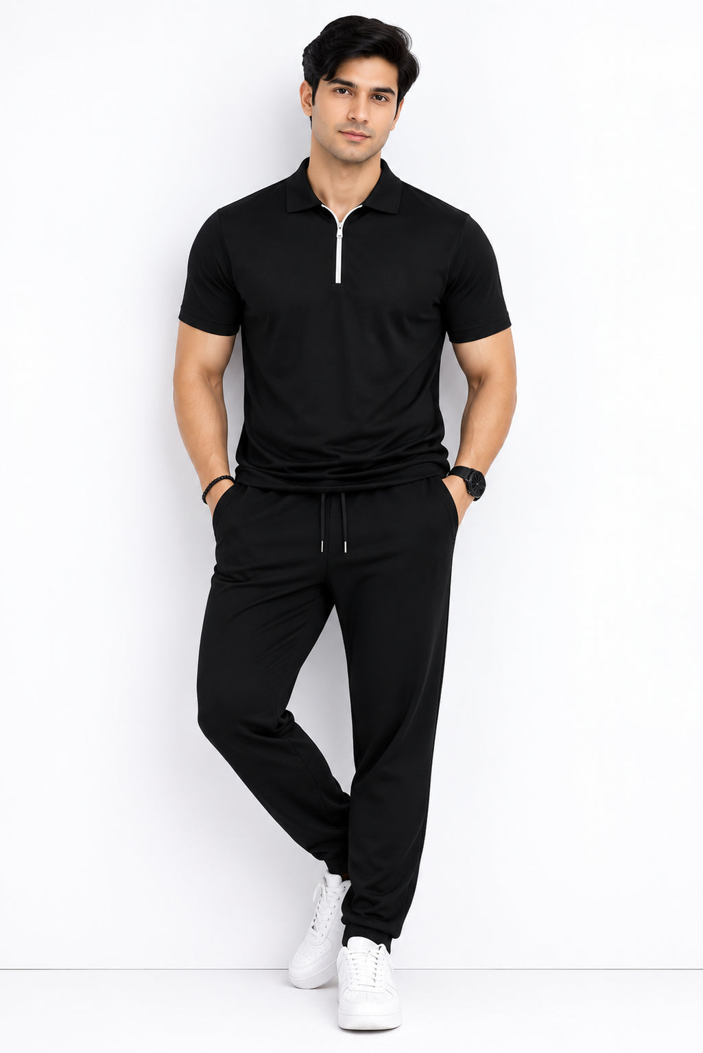 Men’s Slim Fit Polyester Tracksuit Set – 4 Colors