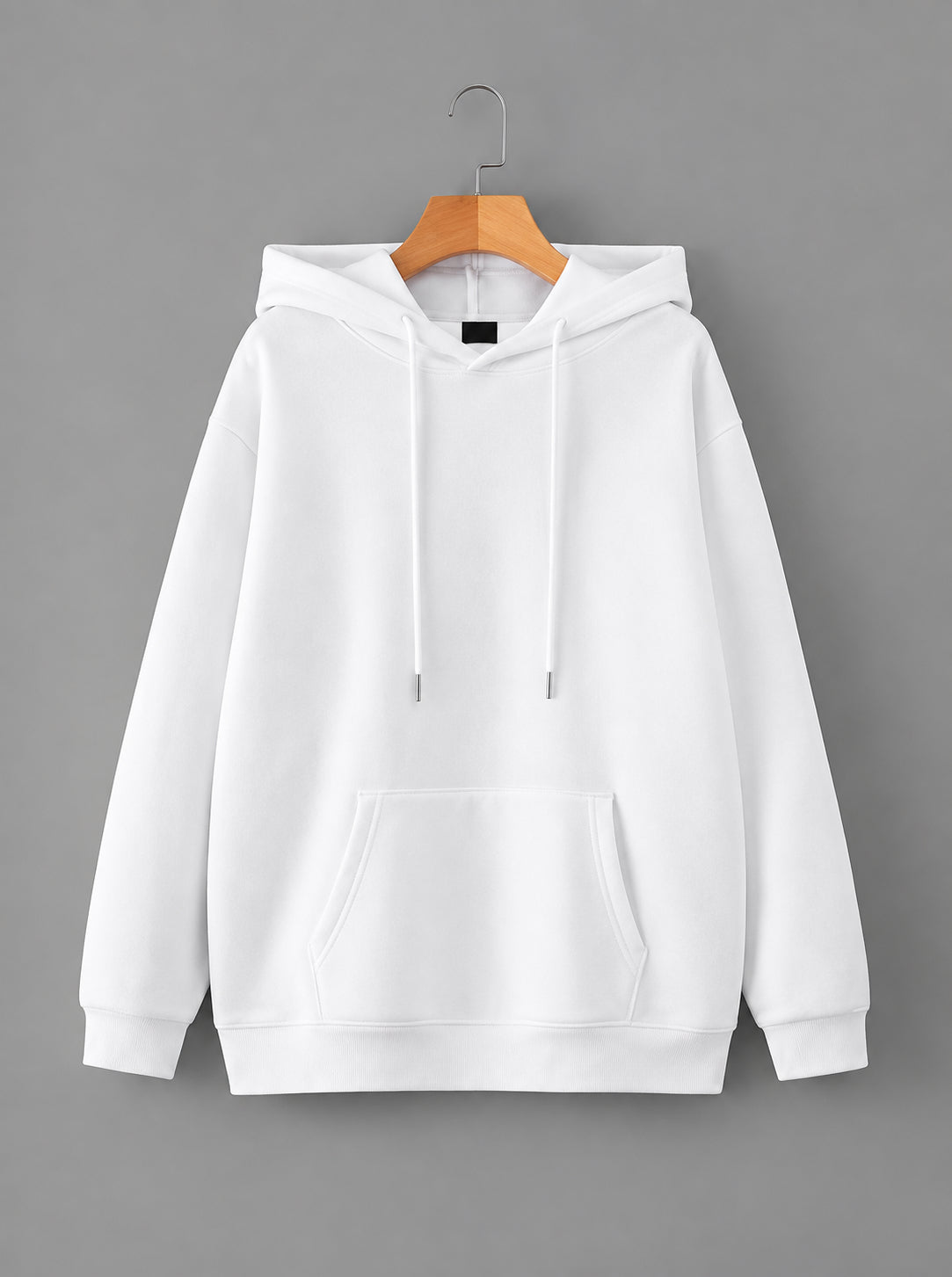 Men’s White Fleece Hoodie with Kangaroo Pocket – M to XL
