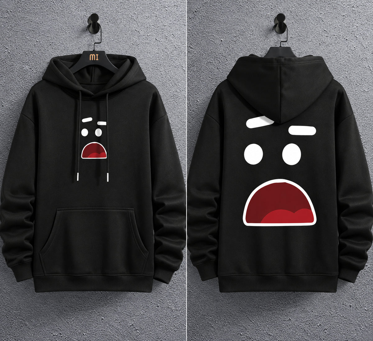 Men’s Black Printed Fleece Hoodie with Front Pocket