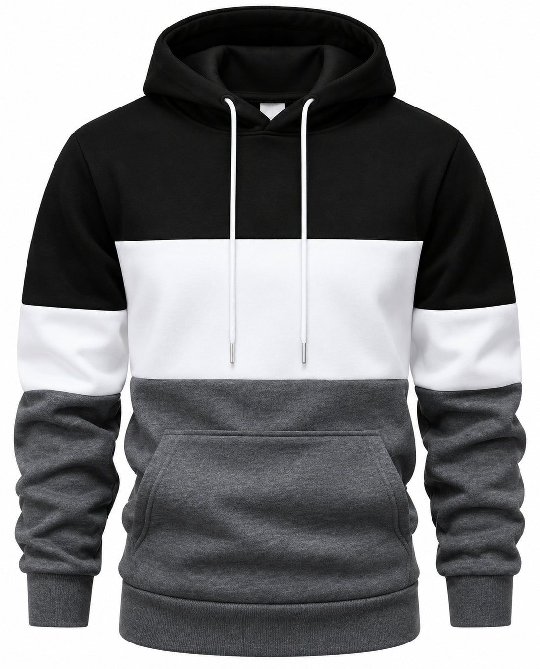 Men’s Color Block Fleece Hoodie – Grey, Black & White