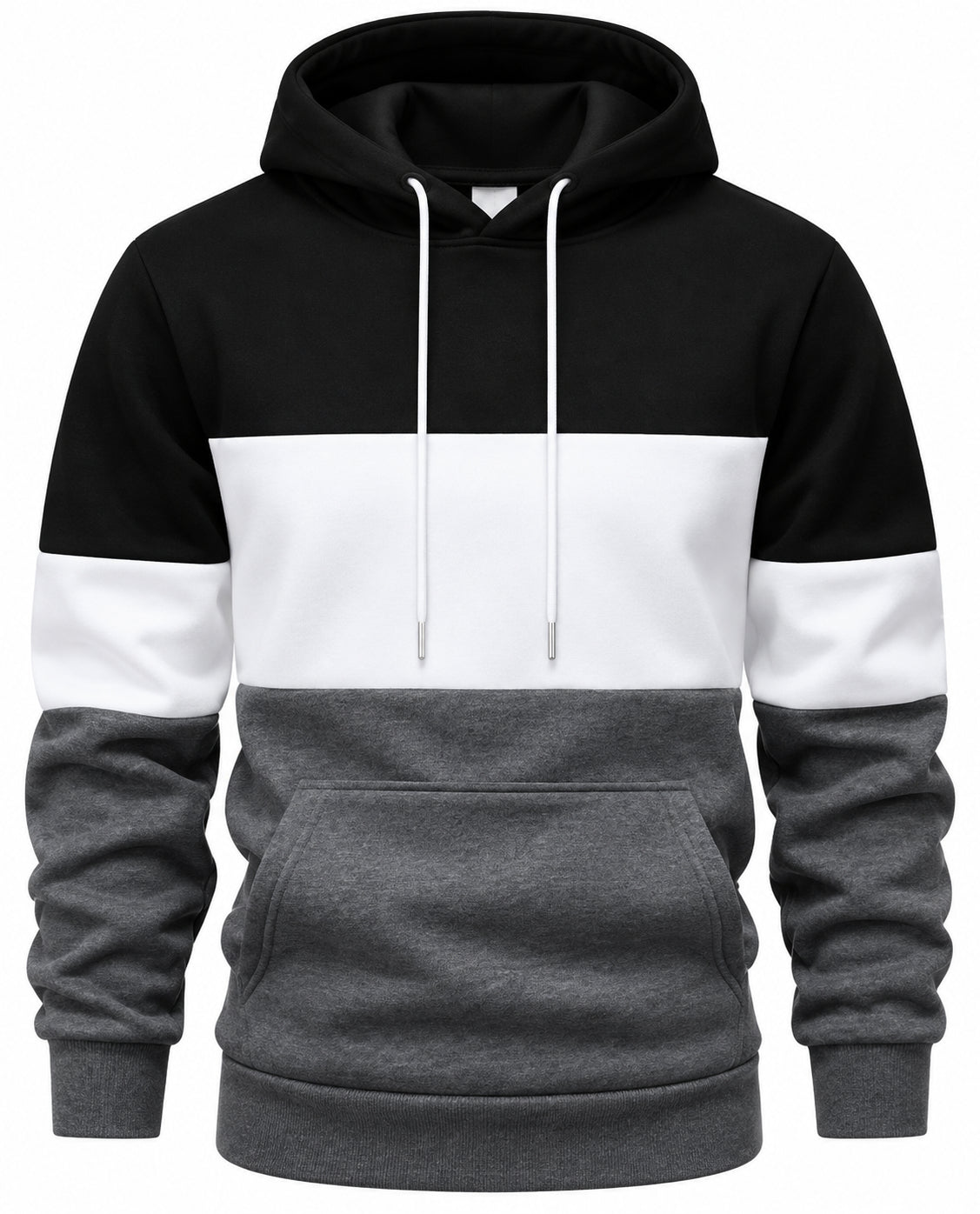 Men’s Color Block Fleece Hoodie – Grey, Black & White