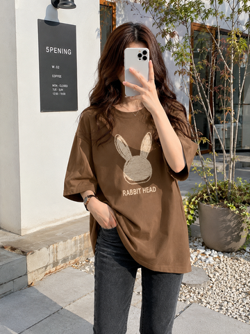Women’s Rabbit Print Loose T-Shirt – Plus Size Summer Wear