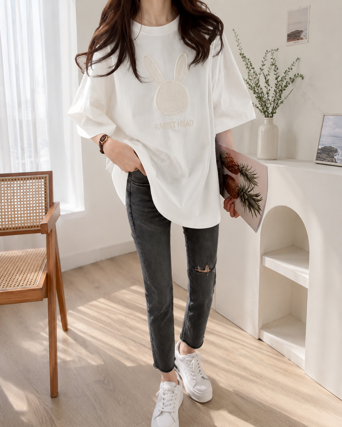 Women’s Rabbit Print Loose T-Shirt – Plus Size Summer Wear