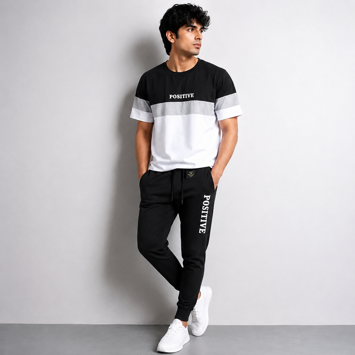 Men’s Printed Track Suit 2-Piece – Black & White Slim Fit