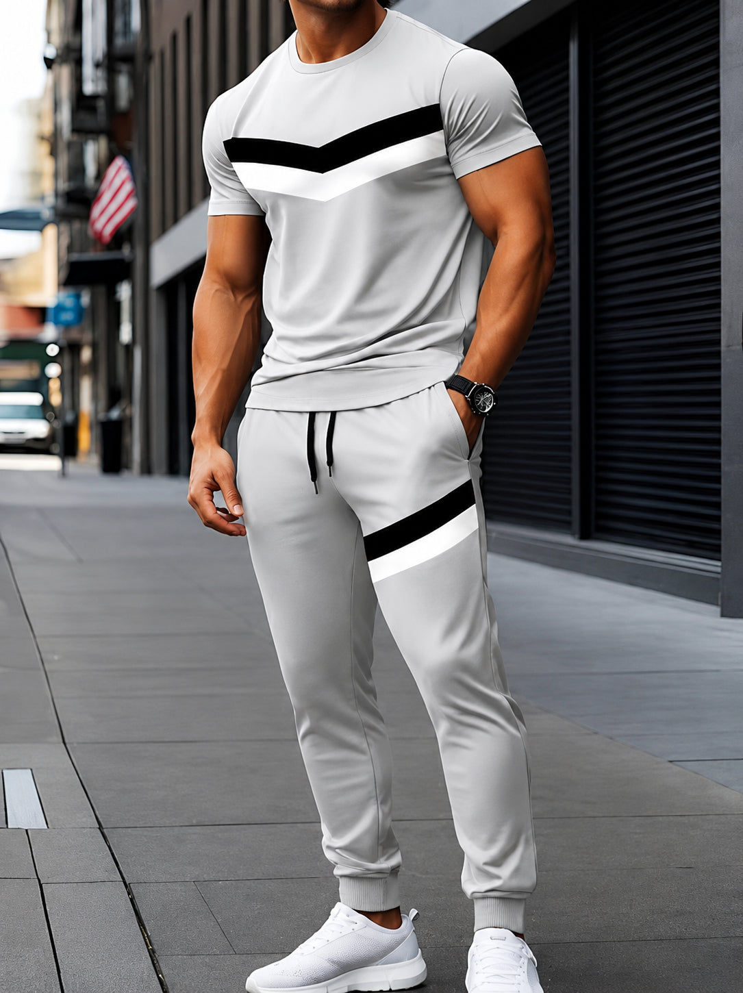 Men’s Grey Micro Track Suit – 2 Piece Round Neck