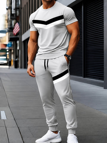 Men’s Grey Micro Track Suit – 2 Piece Round Neck