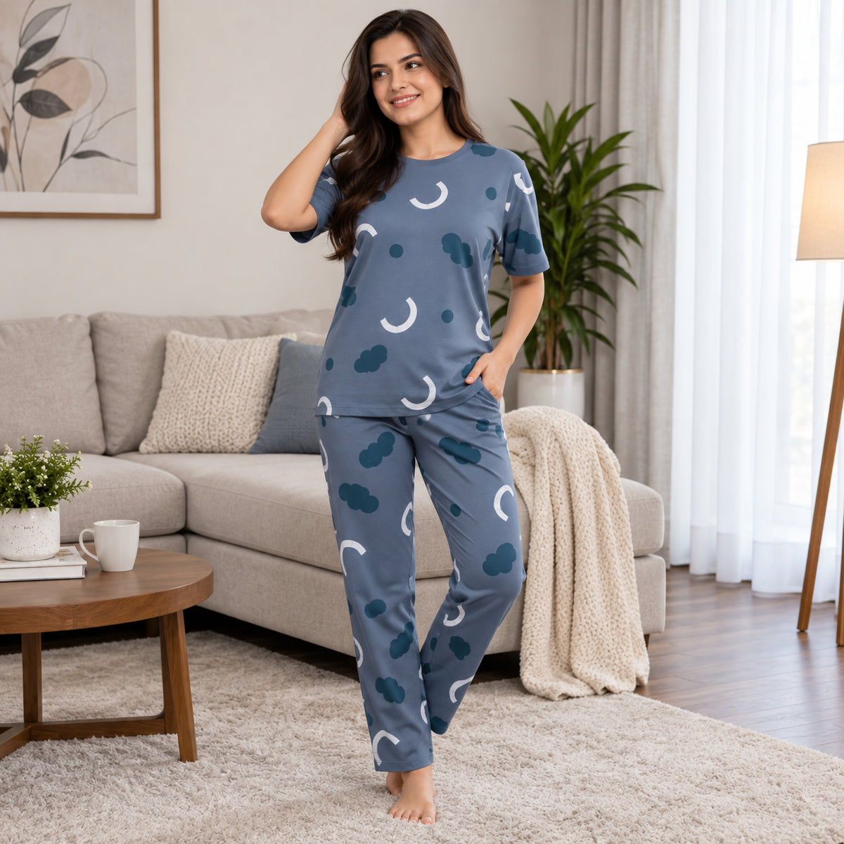 Women’s 2-Piece Printed Jersey Night Suit –