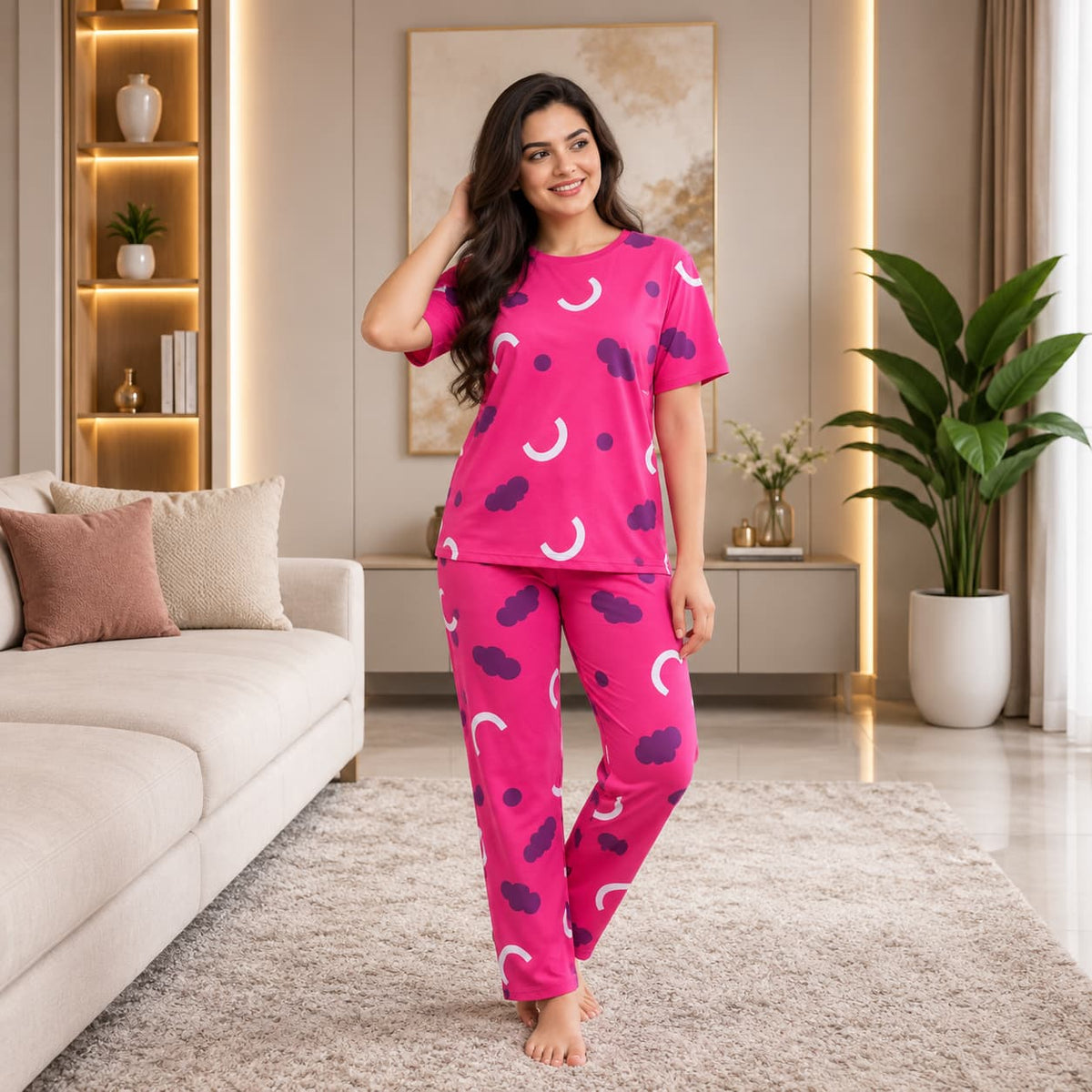 Women’s 2-Piece Printed Jersey Night Suit –