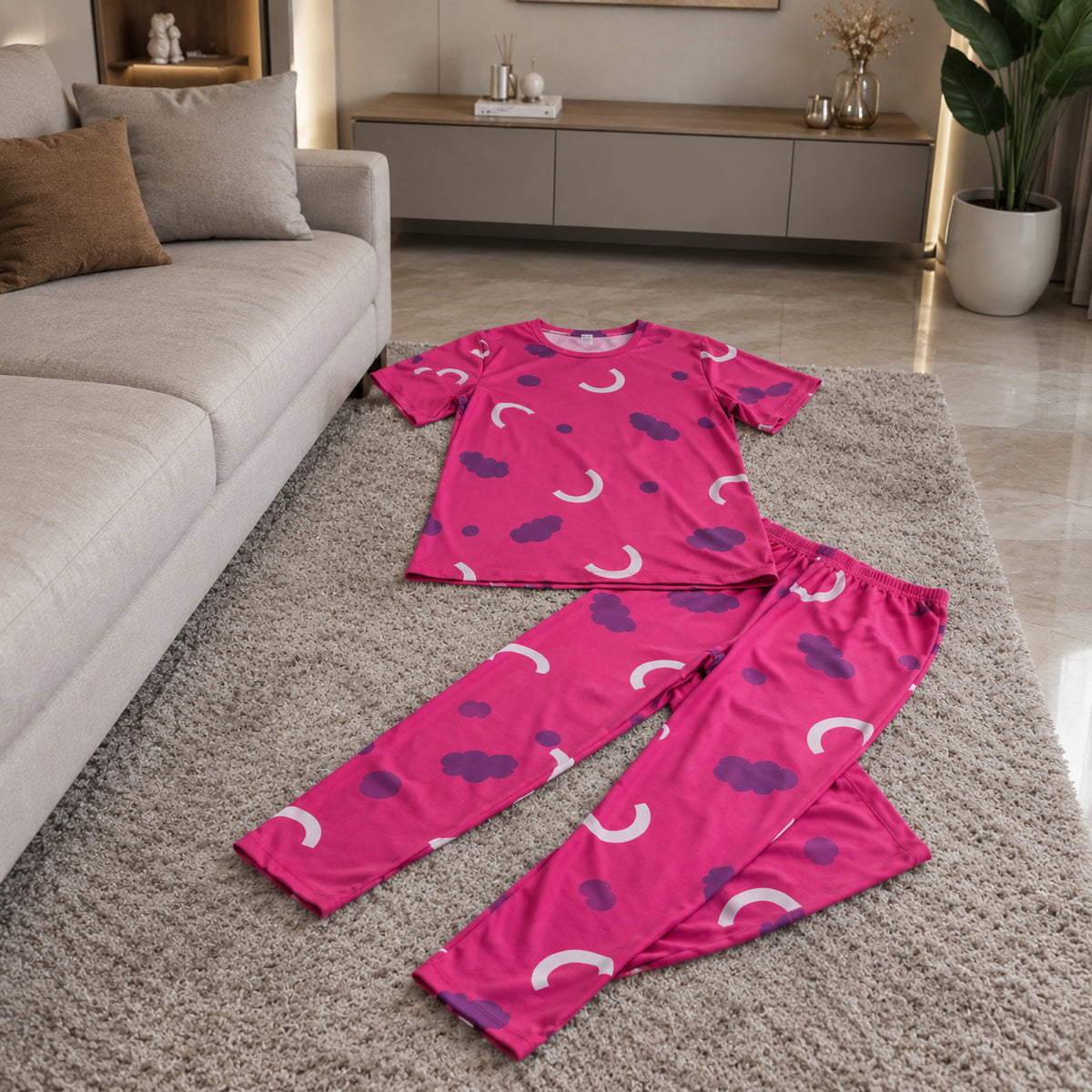 Women’s 2-Piece Printed Jersey Night Suit –