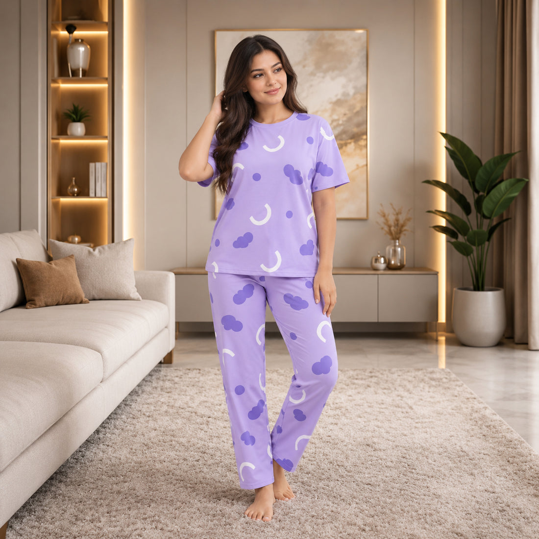 Women’s 2-Piece Printed Jersey Night Suit –
