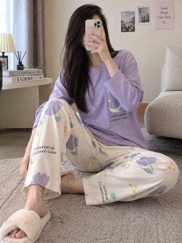 Women’s 2-Piece Printed Jersey Night Suit