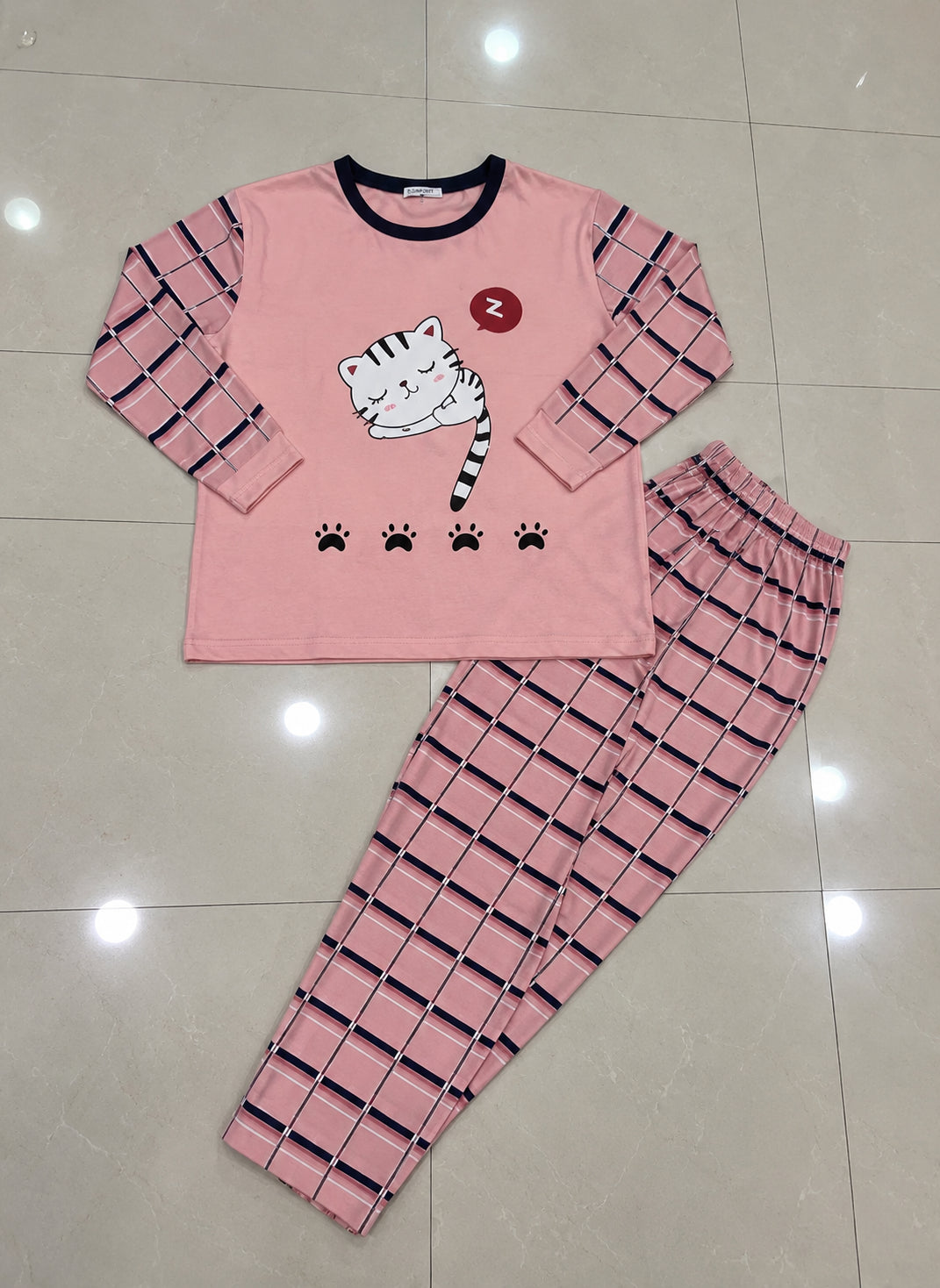 Women’s Pink Cat Print Night Suit – Medium to XL