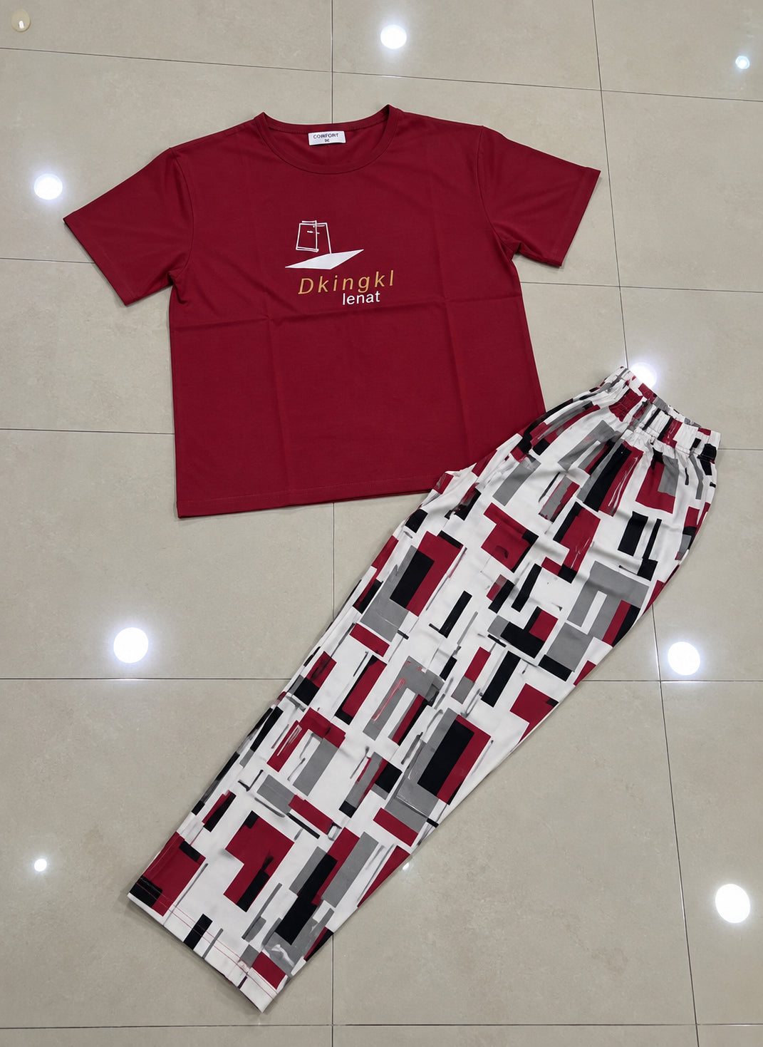 Women’s Red Printed Jersey Night Suit – 2 Piece