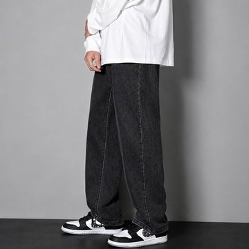 Men’s Loose Fit Washed Blue Jeans – Korean Style Denim