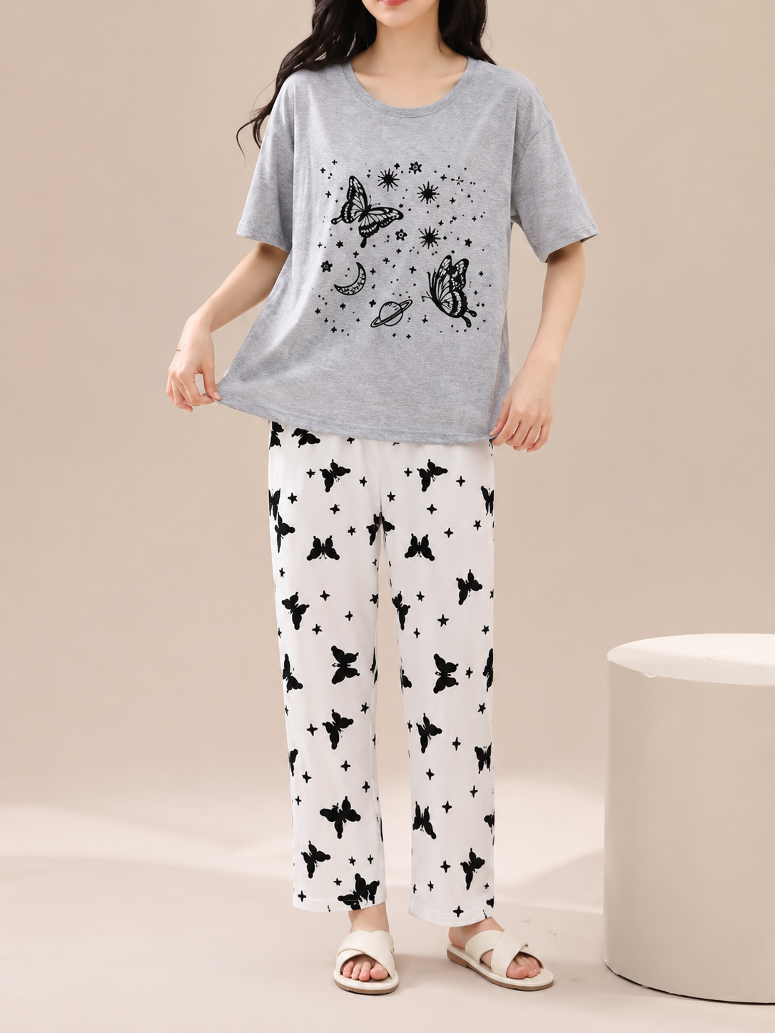 Women’s Printed Cotton Jersey Night Suit – 2 Pc