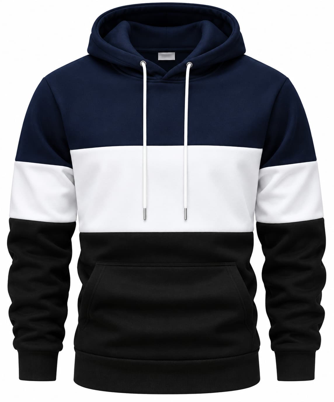 Men’s Color Block Fleece Hoodie – Grey, Black & White