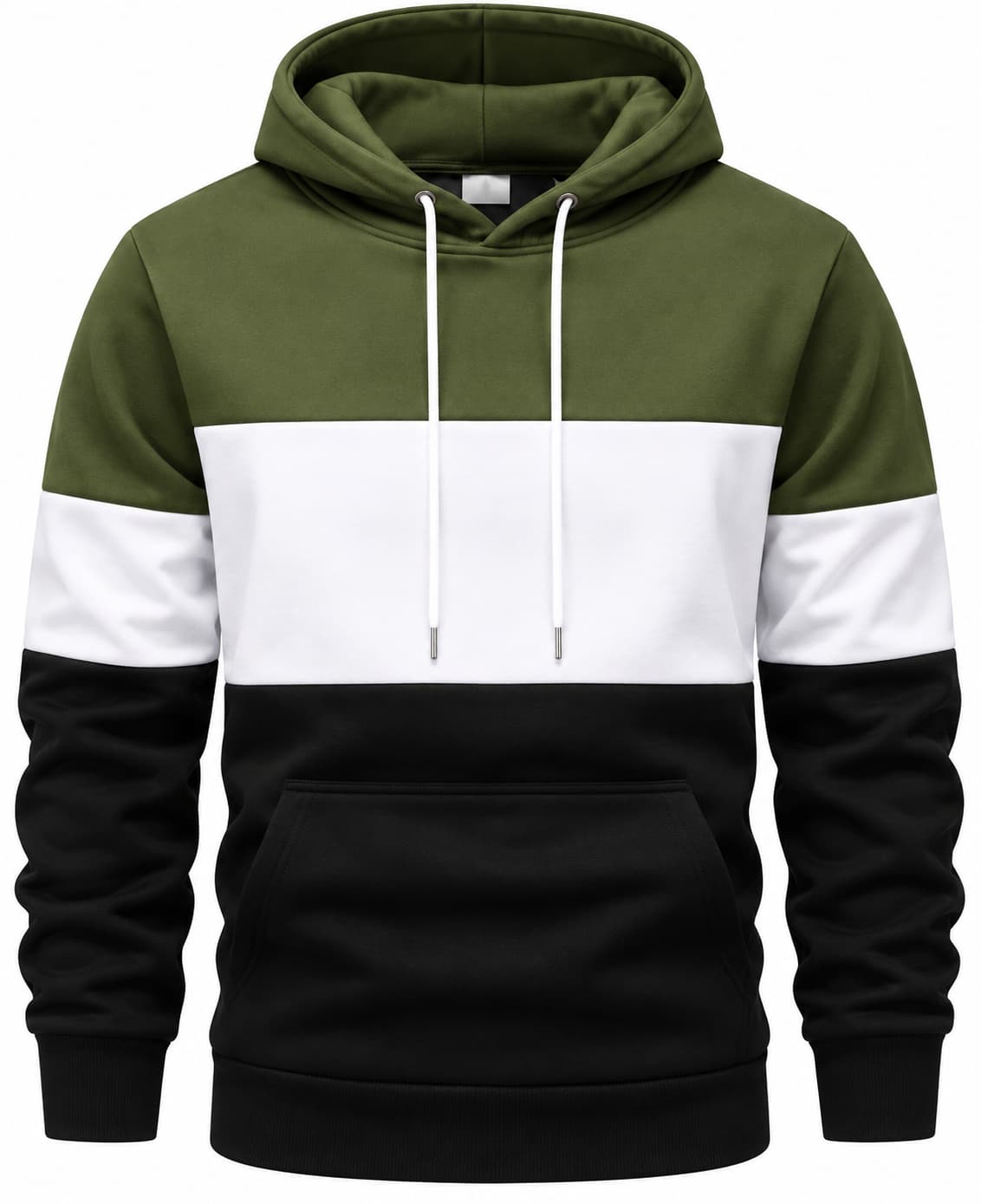 Men’s Color Block Fleece Hoodie – Grey, Black & White
