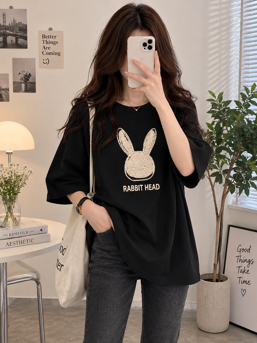 Women’s Rabbit Print Loose T-Shirt – Plus Size Summer Wear