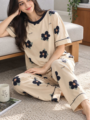 Women’s 2-Piece Printed Jersey Night Suit