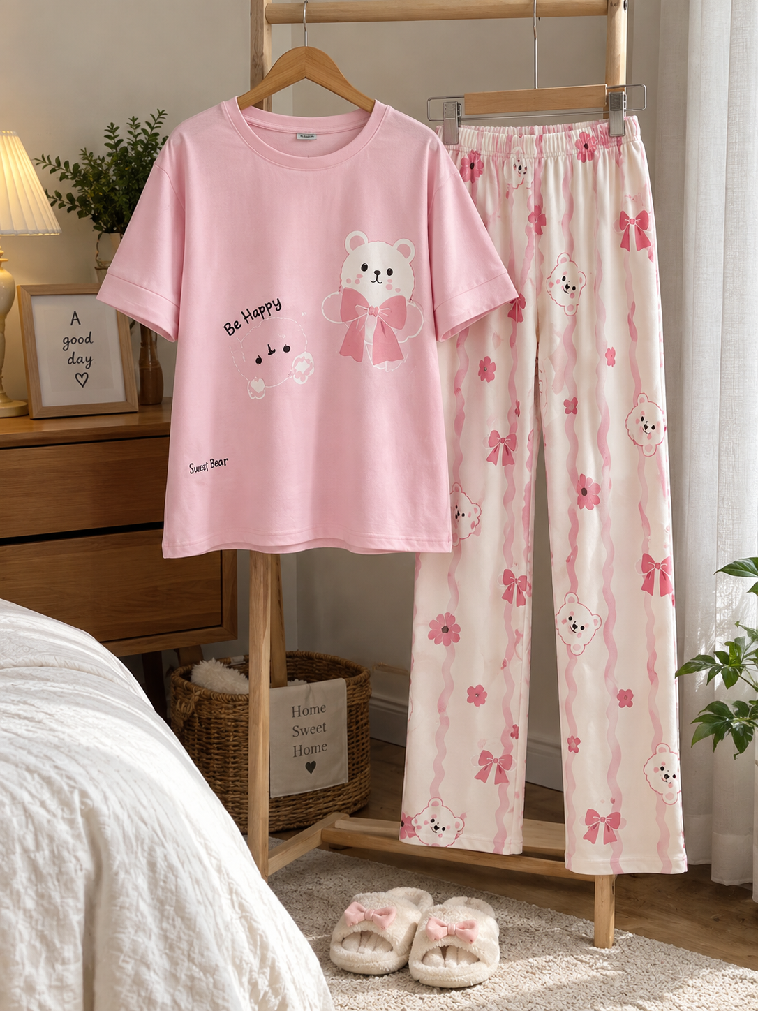 Women’s Pink Printed Jersey Night Suit – M to XL
