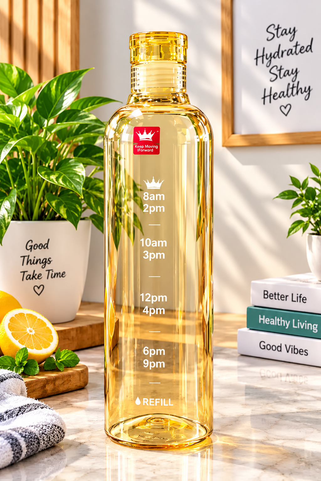 750ml Glass Water Bottle with Time Scale – Portable & Anti-Drop