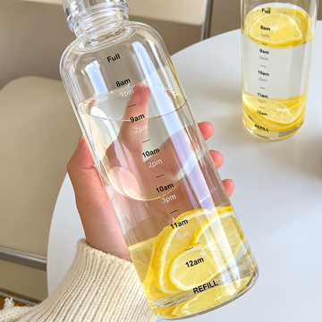 750ml Glass Water Bottle with Time Scale – Portable & Anti-Drop