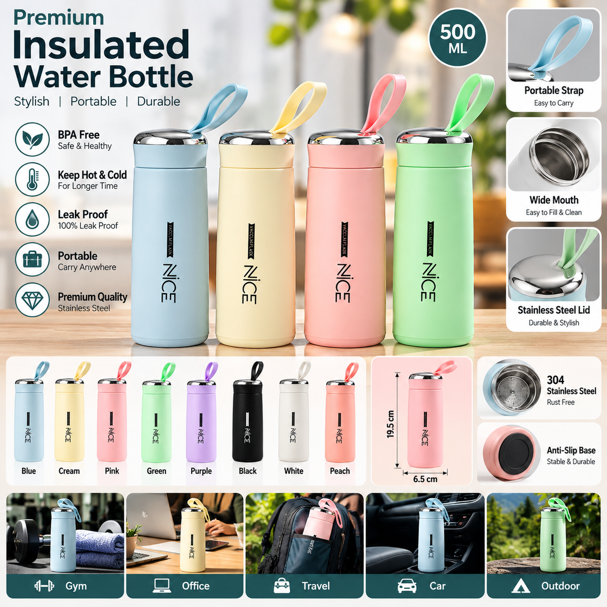 450ml BPA-Free Glass Water Bottle – Leak-Proof & Reusable