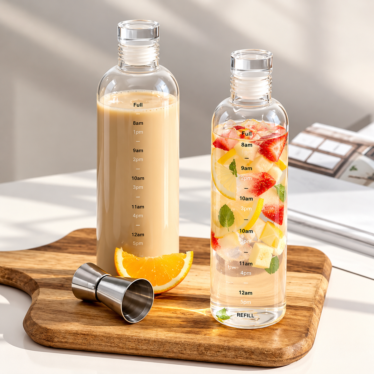 1000ml Glass Water Bottle with Time Scale – Portable & Anti-Drop
