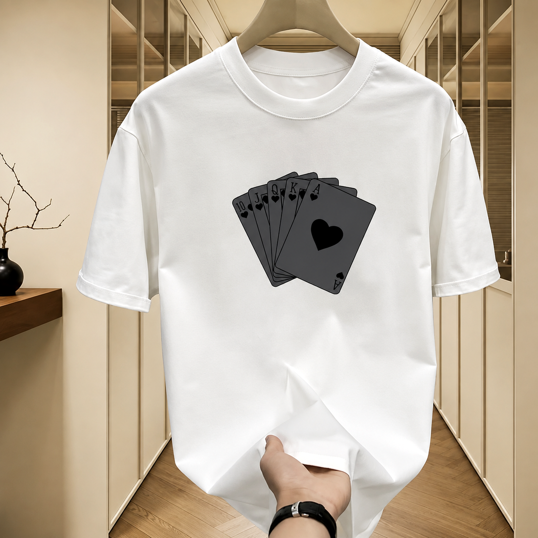 Men’s Loose Printed T-Shirt – Poker Cards Summer Tee