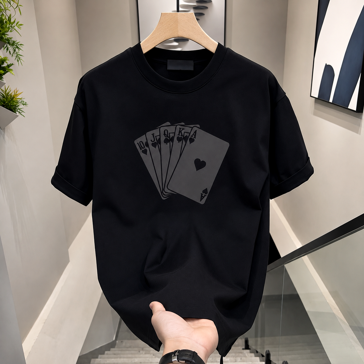 Men’s Loose Printed T-Shirt – Poker Cards Summer Tee