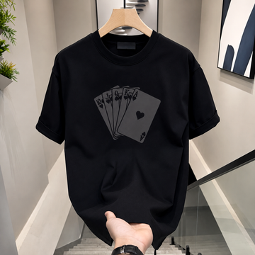 Men’s Loose Printed T-Shirt – Poker Cards Summer Tee