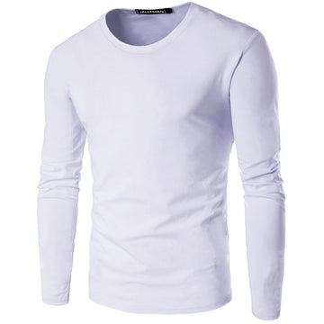 Men Slim Fit White Cotton Long Sleeve T-Shirt Autumn