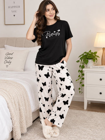 Women’s 2-Piece Stitched Printed Jersey Night Suit